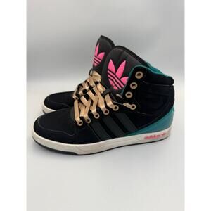 adidas Court Attitude Women Shoes Sneakers Black/Black/Ultra Pop Teal/Pink 7.5